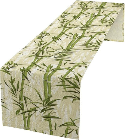 Bamboo Table Runner,Green Plant Leaf Pattern Table Cloth Kitchen Dining Table Home Party Decoration 13x108 Inch