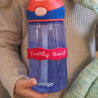 InchBug Orbit Labels - Baby Bottle Name Labels for Daycare, Sippy Cup Bands - Engraved Silicone, Reusable, Dishwasher Safe, White Contrasting Personalization, 4-Pack (Lullaby Blue)