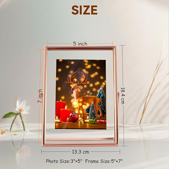 Rose Gold Floating Frame, 5"x7", Vertical, For Picture 4x6, 3.5x5, 2x3, Tabletop Use, Classy Gift For Anniversary, Wedding or Birthday