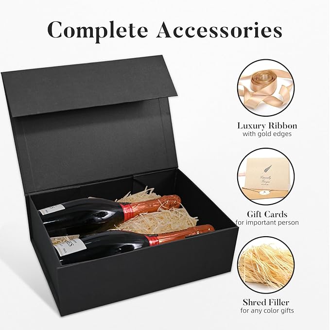 LIFELUM Gift Box 13.5''x10''x4'' Large Black Gifts Boxes with Magnetic Lids Luxury Birthday Gift Box for Groomsman Proposal Gifts Contains Card, Ribbon, Filler