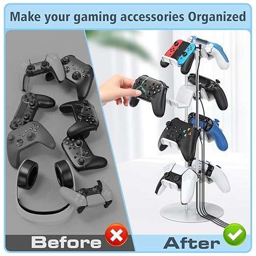 Kytok Gamer Gifts, Headset Stand 4 Tiers with Cable Organizer, Controller Stand Compatible with PS5/Xbox/Nintendo Switch/PS Portal/PS4, Headset Holder & Controller Holder