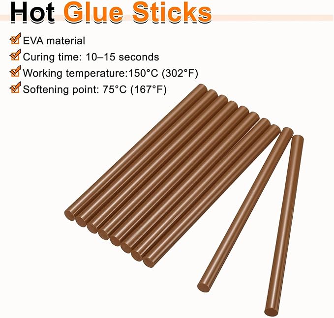 HARFINGTON 10pcs Hot Glue Sticks 0.43" Dia x 7.87" Long EVA Mini Hot Melt Adhesive Glue Stick for Hot Melt Gun Wood Plastic Glass Flowers Fabrics Foam, Brown