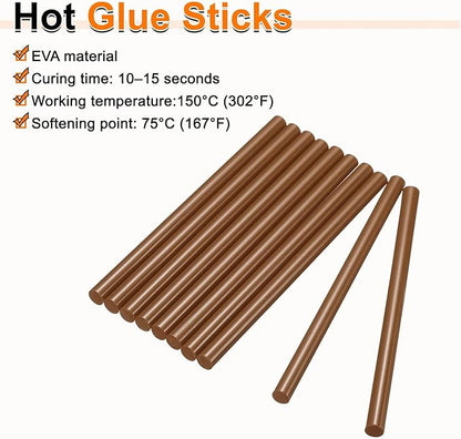HARFINGTON 10pcs Hot Glue Sticks 0.43" Dia x 9.84" Long EVA Mini Hot Melt Adhesive Glue Stick for Hot Melt Gun Wood Plastic Glass Flowers Fabrics Foam, Brown