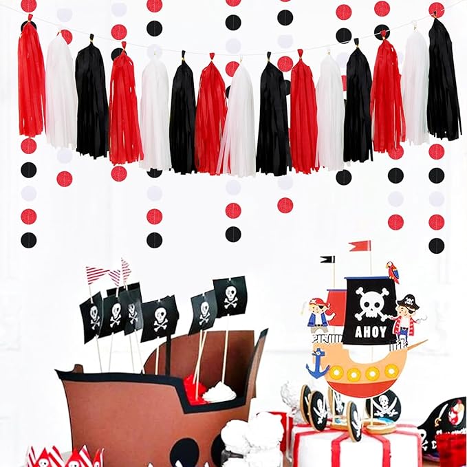 Black White-Red Party-Decorations - 33pcs Birthday Banner,Streamers Tassel Garland,Tissue Pom Poms Honeycomb,Paper Lantern Fans,Men Women Wedding Baby Shower Graduation Backdrop Supplies Decor Hugtmr