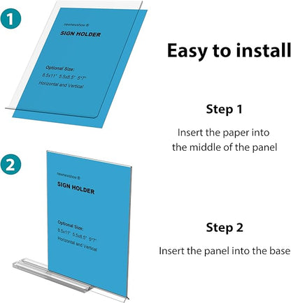 newnewshow 5“x7” Acrylic Sign Holder 6 Pack Vertical T Shape Double-Sided Desktop Display Holder