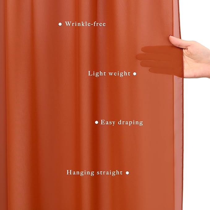 Wedding Arch Draping Fabric 2 Panels 20Ft Length x 28" Width Terracotta Photography Arch Drapes Chiffon Fabric Sheer Curtains Backdrop for Party Bridal Wedding Ceremony Ceiling Stage Reception Decor