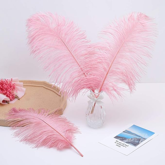 Ballinger Lotus Pink Ostrich Feathers - 24Pcs 8-10inch Feathers for Crafts,Party Centerpieces,Wedding and Home Decor