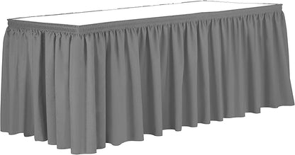 Ultimate Textile Pleat Polyester Fabric Table Skirt - Machine Washable Flame Resistant with Clips for Events, Weddings & Trade Shows, Cut & Sewn in Paterson, NJ - Silver, 14' Shirred Pleat