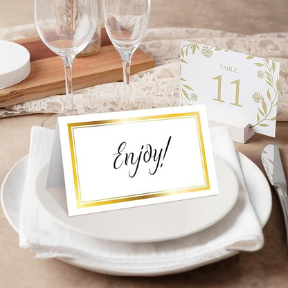 25 Premium Place Cards for Table Seating, Wedding Name Place Card with Gold Foil Border, Tent Cards for Birthday Bridal Shower Baby Shower Reception Dinner Party Decorations -A29