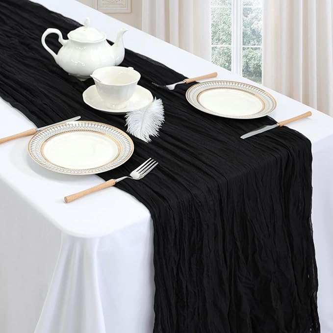 6 Pack Black Halloween Cheesecloth Table Runner 10ft Boho Gauze Fabric Cheese Cloth Table Runner 35 x 120 Inch Rustic Sheer Runner for Wedding Decor Baby Shower Party Table Centerpiece Decoration