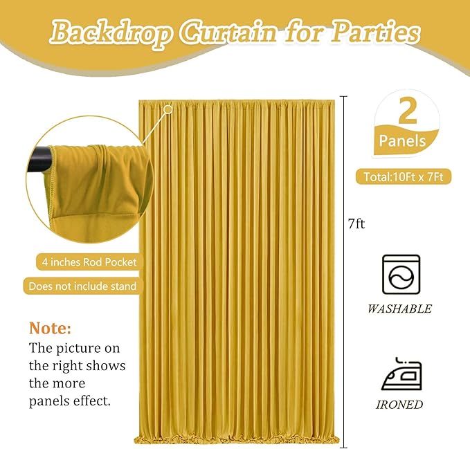 10 x 7 Feet Gold Backdrop Curtain for Partie, Background Curtains for Photoshoot, Birthday, Wedding, Halloween, Thanksgiving, Christmas Day, New Year Party Decorations 5Ft x 7Ft, 2 Panels