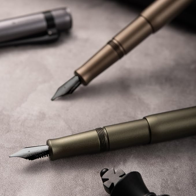Hongdian M2 Black Forest Mini Fountain Pen, Extra Fine Soft Nib & Sleek Shape Aluminium Short Pocket Travel Pen (Caramel Brown)