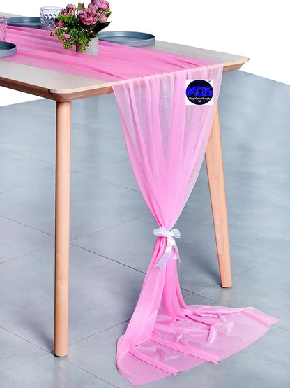 MDS Halloween Chiffon Table Runner - 25 Pack, 29 x 170 Inches, 14ft Each - Sheer Spooky Table Runners for Haunted House Parties, Trick-or-Treat Tables, Witchy Décor, Wedding & Events - Bubblegum Pink