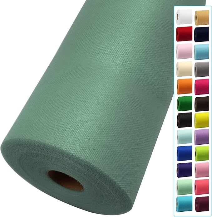 Sage Green Tulle Fabric Rolls 54 Inch by 40 Yards Tulle Bolt Spool for Wedding Decorations DIY Tutu Baby Shower Table Skirt Ceiling Decor Birthday Party Craft Supplies