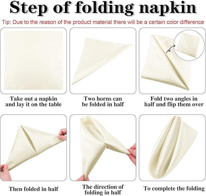 ANECO 12 Pieces Satin Napkins Soft Dinner Napkins Square Table Napkins 17 x 17 Inches for Restaurant Weddings Party Dinner Decoration (Ivory)