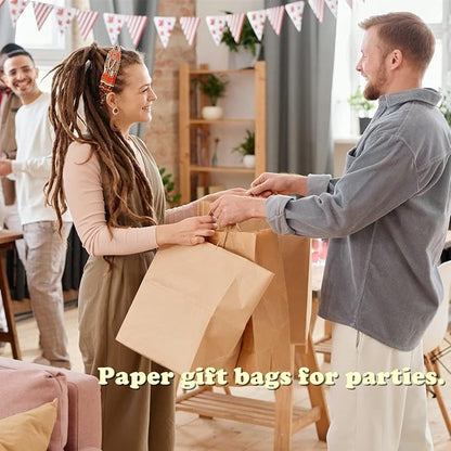 BagDream Brown Paper Bags With Handles 12x7x12 100Pcs - Kraft Shopping Merchandise Retail, Takeout/To Go, Wider-gusset Recycled Paper Gift Bags Bulk