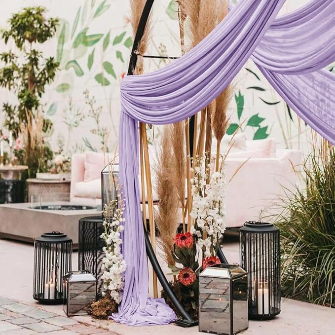 Wedding Arch Draping Fabric 2 Panels 30'' x 18FT Lilac Sheer Chiffon Arch Drapery for Photo Booth Bridal Shower Baby Shower Church Decor Newborn Photography Christening Outdoor Party
