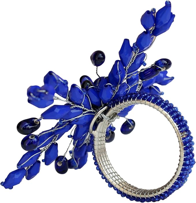 Napkin Rings Set of 12 for Dining Table Decoration Parties Everyday Metal Napkin Holder Leaf Blue (Pack of 12)