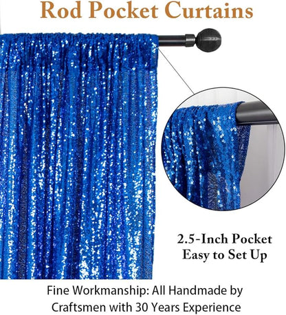 ShiDianYi Sequin Backdrop Royal Blue 2 Panels 4FTx10FT Curtains for Photograph Sequin Photo Backdrops for Birthday Sparkle Wedding Curtain Glitter Background