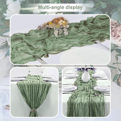 1 Pack Sage Green Cheesecloth Table Runner 35x120 Inch 10Ft Rustic Gauze Cheese Cloth Thanksgiving Table Runner Sheer Cheesecloth Table Runners for Wedding Party Bridal Shower Decoration