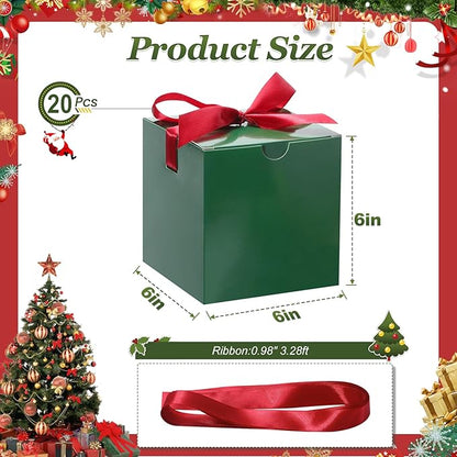 DOYIDE 20 Pack Small Gift Boxes, 6x6x6 Inch Green Elegant Paper Boxes with Ribbons, Christmas Gift Box Crafting, Wedding Party Favor, Cupcake, Candy, Bridesmaids Proposal Box