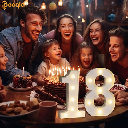 Pooqla 18th Birthday Decorations for Girls Boys, Light Up Number 18 for Party Table Decorations, 18th Birthday Gift for Her Him, Backdrop Wall Decor for 18th Wedding Anniversary Decoration