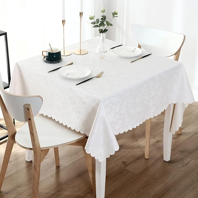 Smiry Square Table Cloth, Waterproof Heavy Duty Vinyl Tablecloths, Wipeable Washable Table Cover for Kitchen and Dining Room (White, 54" X 54")