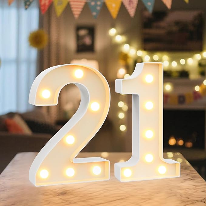 LED Marquee Light Up Numbers Sign - Lighted Birthday Numbers Sign for 21th Birthday Party Decoration, Bar Wall, Home, Table Room, Wedding and Christmas Decorations, Number 21