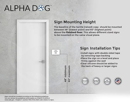ALPHA DOG ADA SIGNS Custom ADA Compliant Braille Sign, 6"x9" Room Identification Plaque, Tactile Text, Raised Letters, Personalized 4-Line, Indoor/Outdoor, USA-Made (White)