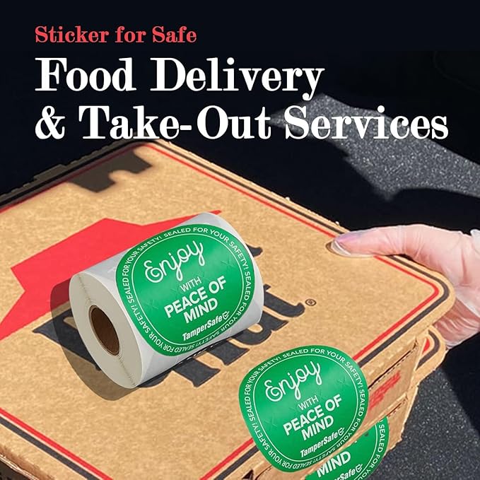 Angel's Peel Lounge Tamper Proof Stickers Roll — Tamper Evident Stickers for Delivery Food Safety, Bakery Boxes, Writable Seal Tape, Thank You Labels for Packaging - 3x3in 250-COUNTS, Green, Round
