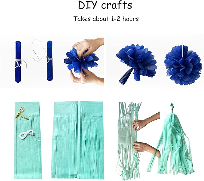 Navy Blue White Silver Party Decorations,23pcs Kit Graduation 2025 Tissue Paper Pom Poms Streamers,Tassel Garland Banner Flowers,Men Birthday Bachelorette Baby Shower Christmas Decor Lasting Surprise