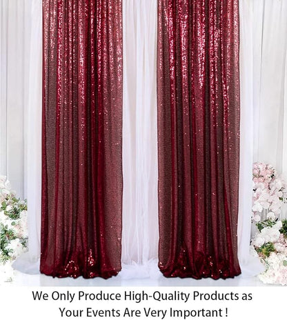 ShinyBeauty Sequin Backdrop 4 Panels Burgundy 2FTx8FT Fabric Photo Curtains for Party Baby Shower Glitter Backgrounds