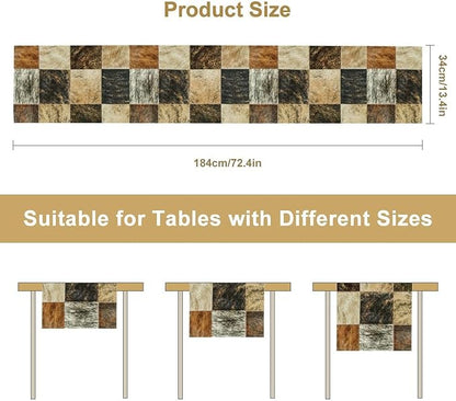 Rustic Cow Skin Patchwork Print Table Runner, Farmhouse Country Western Style Fur Table Cover for Dinning Home Party Holidays Home Setting, 13x120 Inch