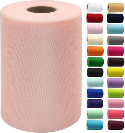 Blush Tulle Fabric Rolls 6 Inch by 100 Yards (300 feet) Fabric Spool Tulle Ribbon for DIY Blush Tutu Bow Baby Shower Birthday Party Wedding Decorations Christmas Craft Supplies
