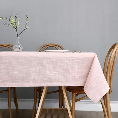 maxmill Lux Faux Linen Table Cloth with Slubby Texture Wrinkle Resistant Anti-Shrink Soft Tablecloth for Kitchen Dining Tabletop for Buffet Banquet Parties Event Dinner Rectangle 52 x 70 Inch Blush