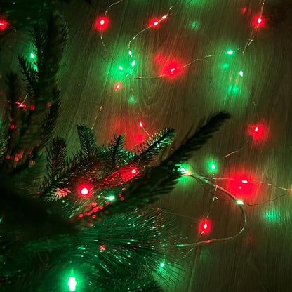 4-Pack 50 LED Fairy Lights Battery Operated with Timer, 16FT Waterproof Starry Christmas Lights Outdoor Indoor Mini Twinkle String Light for Bedroom Home Wedding Party Christmas Decor (Red and Green)