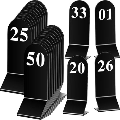 Remerry 50 Pcs Table Numbers 1-50 Acrylic Double Sided Number Cards Acrylic Tent Table Holders Tent Cards Wedding for Restaurant, 2.36 x 6.3 Inch (Black)