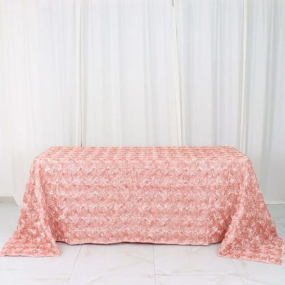 Efavormart 90"X132" Dusty Rose Grandiose 3D Rosette Satin Rectangle Tablecloth for Wedding Party Event