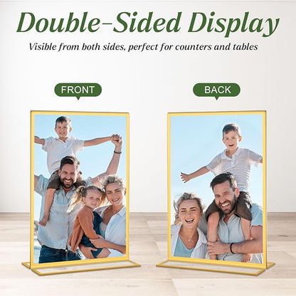 20 Pack Gold Acrylic Sign Holders 4x6 Inch, Double Sided Vertical Stand Clear Picture Frames, Table Menu Display Holders for Wedding Table Numbers, Restaurant Signs, Party and Office Photos