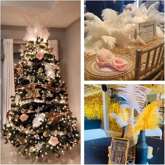 Ballinger Large White Ostrich Feathers - 24Pcs 8-10inch Feathers for Crafts,Party Centerpieces,Wedding and Home Decor