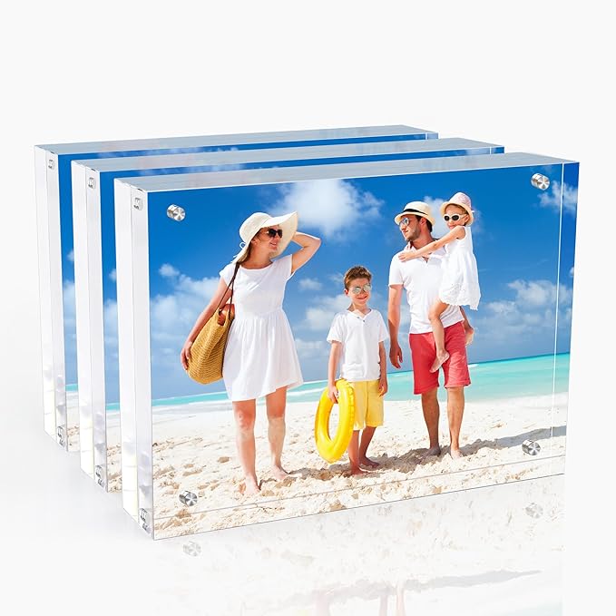 4x6 Inches Acrylic Picture Frames 3 Pack, Double Sided Magnetic Photo Frames,Free Standing on Desk or Table Clear Picture Frames