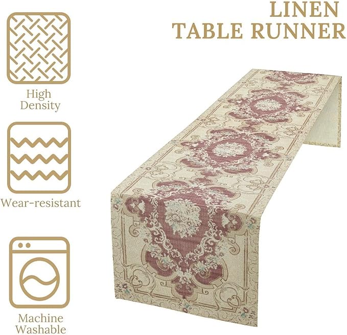 Boho Bohemia Table Runner, Vintage Blue Gold Retro Flower Rustic Country Floral Printed Pattern for Home Kitchen Table Decor Dining Coffee Room Garden Party Wedding Decor 13x120in