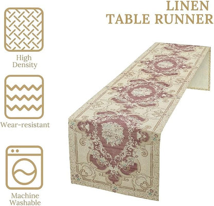 Boho Bohemia Table Runner, Vintage Blue Gold Retro Flower Rustic Country Floral Printed Pattern for Home Kitchen Table Decor Dining Coffee Room Garden Party Wedding Decor 13x120in