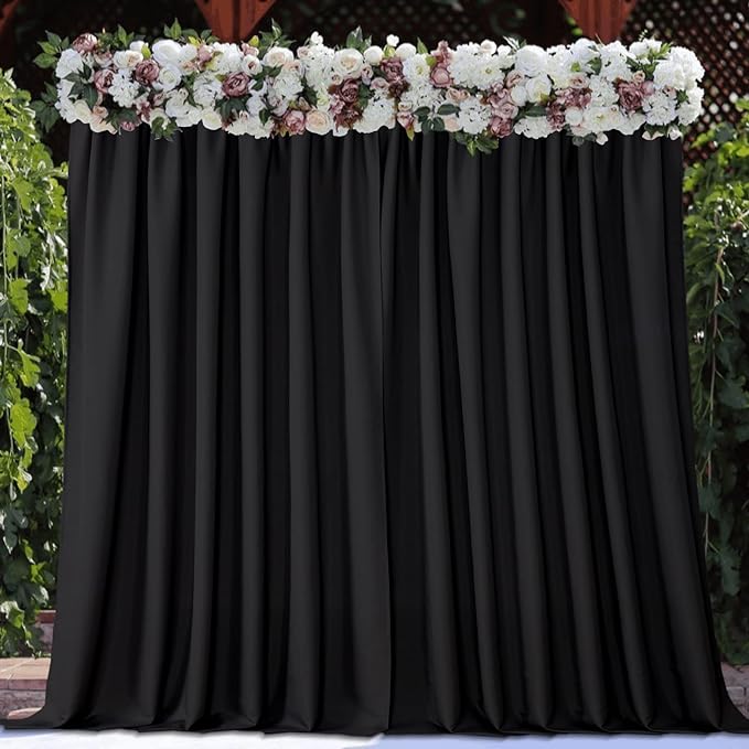Joydeco Black Backdrop Curtains for Parties, 10x10 Wrinkle Free Black Backdrop Drapes for Birthday Party Home Party, Curtains Backdrop 5ft x 10ft 2 Panels with Rod Pockets