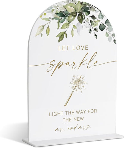 Let Love Glow Sign, Greenery Gold Bridal Shower Decorations, Wedding Glow Sticks for Reception, Marriage Signs for Ceremony and Reception, Engagement Party Decor, Wedding Table Acrylic Decor - 36