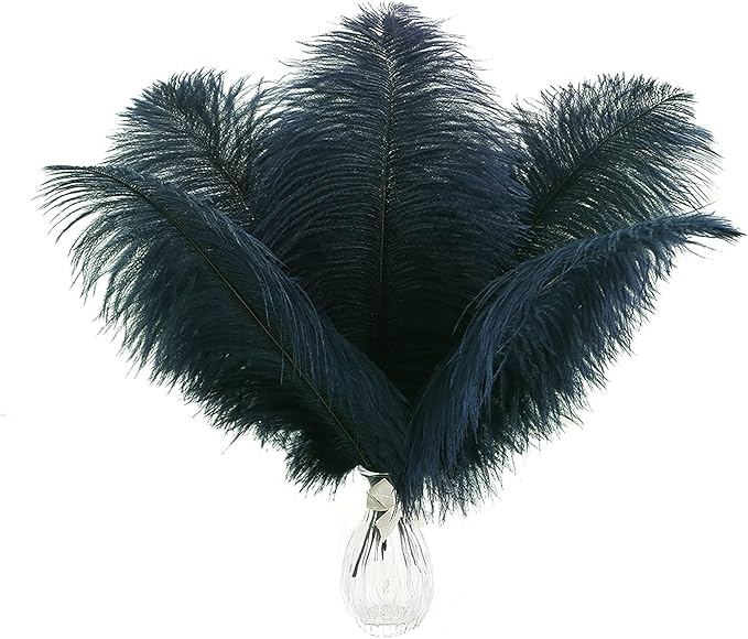 Ballinger Navy Blue Ostrich Feathers Plumes - 24pcs 12-14inch Long Feathers for Wedding Party Centerpieces Halloween Decorations