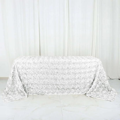 Efavormart 90"x132" Wholesale Rectangle Table Cover White Grandiose Rosette 3D Satin Tablecloth for Wedding Party Event Decoration