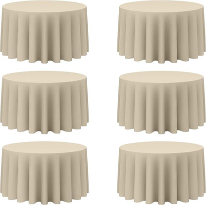 BRILLMAX 6 Pack Beige Round Tablecloths 120 Inch - Circle Bulk Linen Polyester Fabric Washable Table Cloth Cover for Wedding Reception Banquet Birthday Party Buffet Restaurant