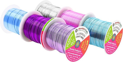 Mandala Crafts 22 Gauge Anodized Aluminum Craft Wire for Jewelry Making - 450 FT Colored Flexible Silver Lavender Purple Pink Ice Blue Turquoise Wire - Bendable for Bonsai Armature Crafting Sculpting