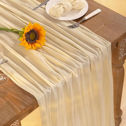 Beige Cheesecloth Table Runner Fall Table Runner 120 Inches Boho Gauze Cream Cheese Cloth Fall Table Decorations for Thanksgiving Wedding Bridal Baby Shower Garden Party Decor